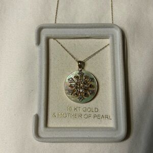 10K Gold & Mother of Pearl Filigree Snowflake Necklace
